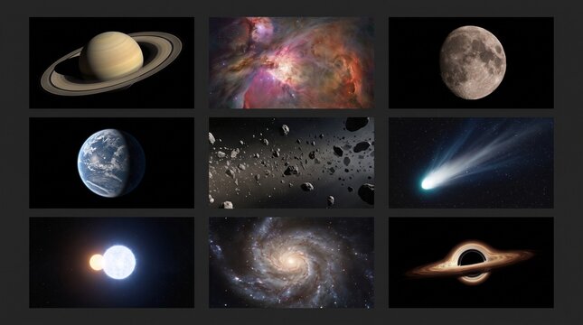Comprehensive Collection of Celestial Objects Including Planets, Galaxies, and Black Holes