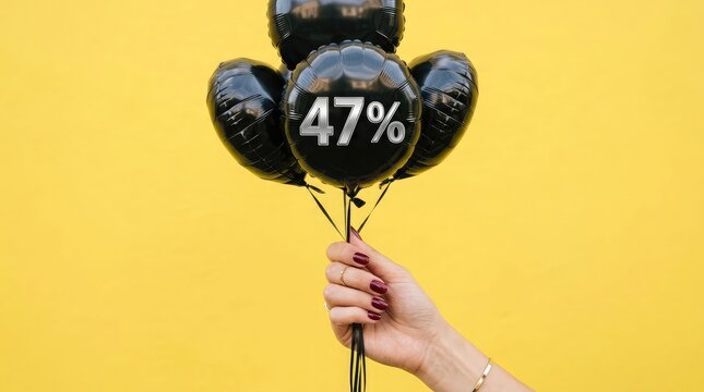 Hand holding black balloons with 47 percent sign