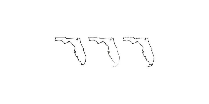 Florida state map outline variations in solid dashed and dotted lines.