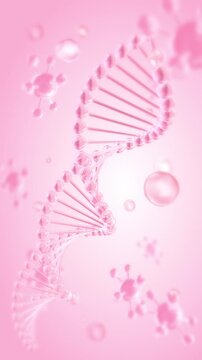 3D animation of DNA with molecules in a clean pink background, Science and biotechnology concept