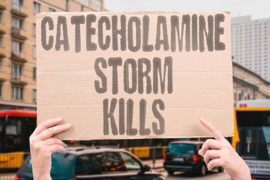 "Catecholamine storm kills" Massive adrenaline surge causes heart failure. CATECHOLAMINE. STORM. KILLS. HEART. FAILURE.