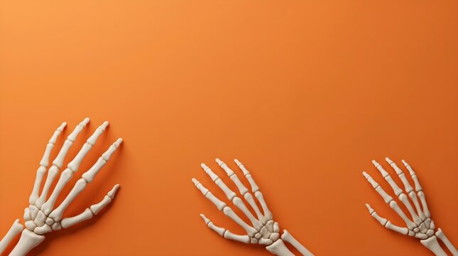 Skeleton Hands on Orange Halloween Background