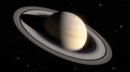 Cinematic view of a ringed gas giant planet in deep space with starry background © AlvianSahal