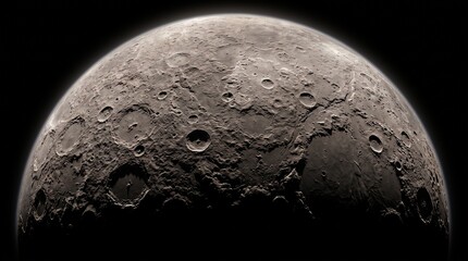 Detailed Surface of a Rocky Planet with Craters and Mountains in Deep Space Background © AlvianSahal