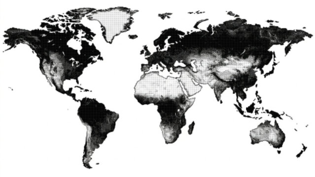 Global Vegetation Density Map Showing World Land Cover, World Vegetation Density Pixel Map Land Cover Illustration