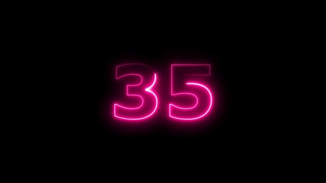 Neon number 35 icon animation. Glowing business number sign 4k video.