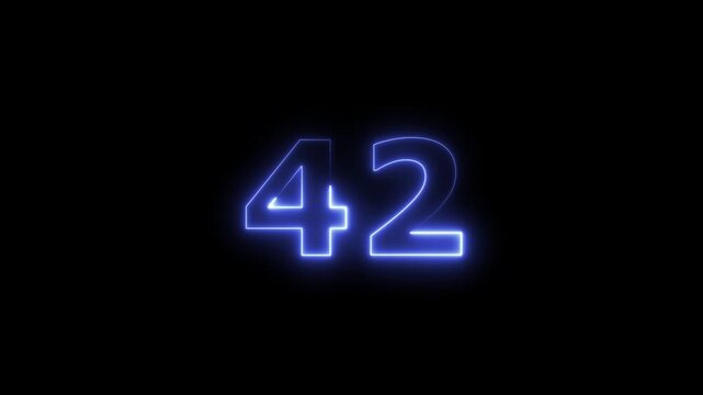 Neon number 42 icon animation. Glowing business number sign 4k video.