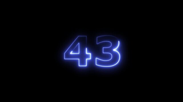 Neon number 43 icon animation. Glowing business number sign 4k video.