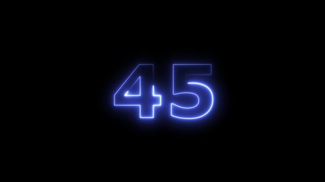 Neon number 45 icon animation. Glowing business number sign 4k video.