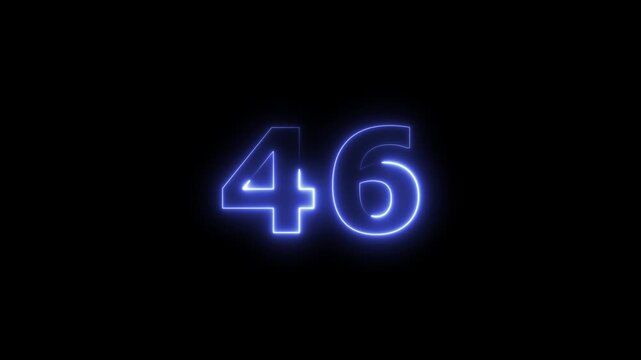 Neon number 46 icon animation. Glowing business number sign 4k video.