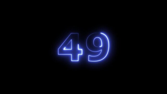 Neon number 49 icon animation. Glowing business number sign 4k video.