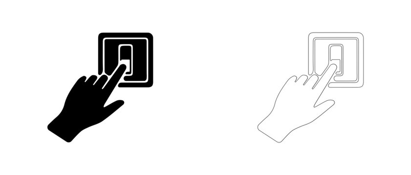 Hand turning off light switch vector icon filled and outline, energy saving and electricity conservation symbol.