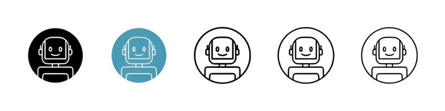 Robot icons pack in black and blue. Thin line customizable illustration. Contour symbol. Vector isolated outline drawing. Editable stroke