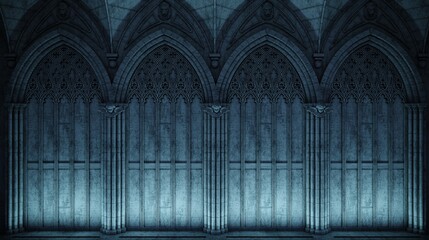 Abandoned night castle with a large gothic window or crypt © denisik11