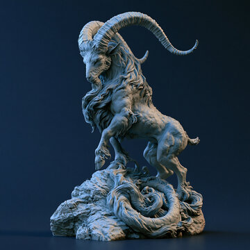 3D printable Capricorn zodiac constellation sculpture featuring a mythical sea-goat, celestial stars and geometric forms in a sophisticated modern design.