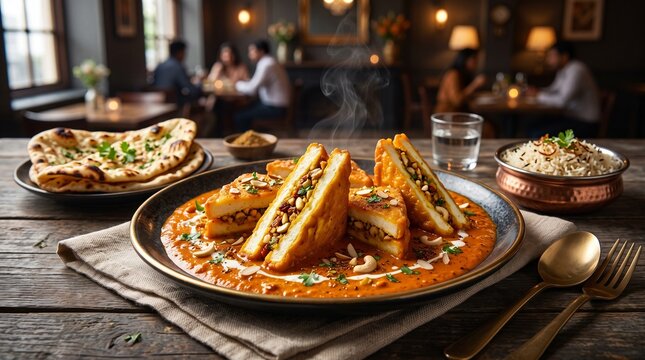 Paneer Pasanda sandwiches in gravy