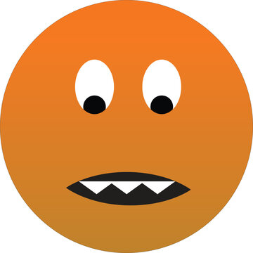 Orange face with wide eyes and jagged mouth flat vector illustration
