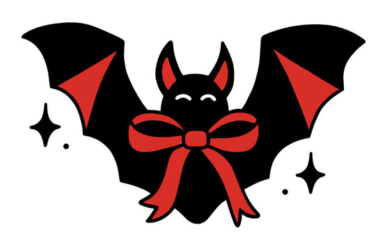 Bat with bow gothic halloween dark creepy christmas coquette aesthetic black and red drawing transparent clipart. Spooky cute goth animal ribbon illustration festive creepmas theme isolated sticker.