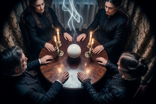 Victorian seance with crystal ball and candles