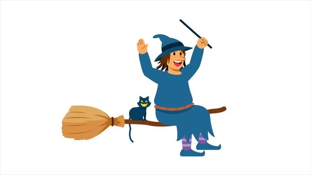 Witch Girl And Flying Broom