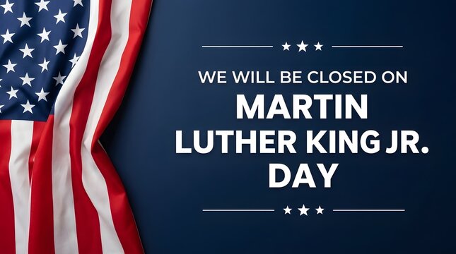 We will be closed on martin luther king jr day 5 sign with american flag background