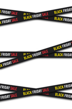 Black Friday Sale Caution Ribbon Tape Banner Set with Realistic Shadows on Transparent Background for Retail Marketing Promotion and Commercial Advertising.