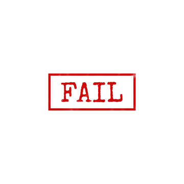 Red rubber stamp with the text word fail inside a rectangular border for business and office document use