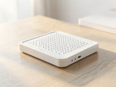 Refreshable Braille Display Digital Reader on Wood Desk