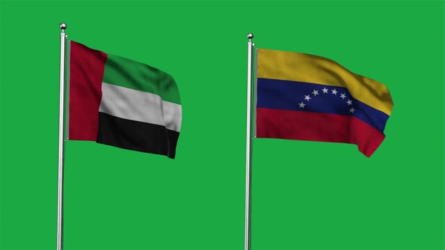 United Arab Emirates  and Venezuela Waving Flags, 3D Illustration