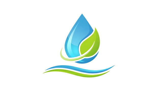 Eco friendly water drop logo design with green leaf elements