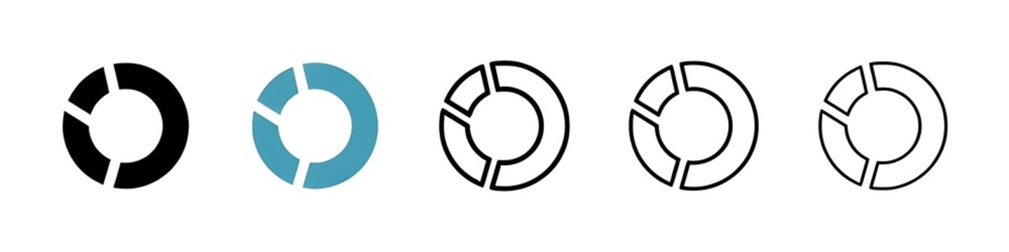 Donut chart vector icon set in black and blue colors. Thin line customizable illustration. Contour symbol. Vector isolated outline drawing. Editable stroke