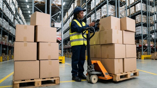 Warehouse worker scanning inventory with barcode reader