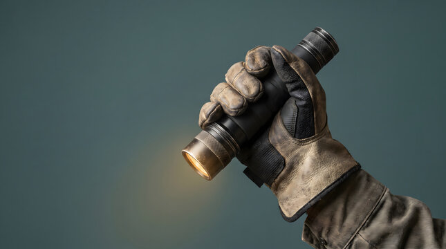 Gloved Hand Holding A Lit Tactical Flashlight For Illumination