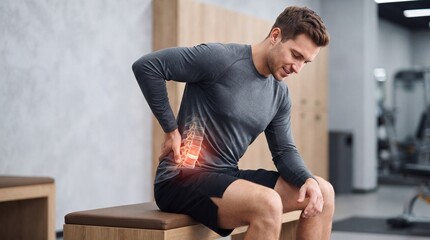Naklejka premium Young Man Suffering from Lower Back Pain with Lumbar Spine Illustration