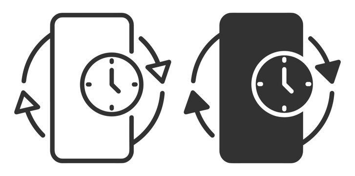 smartphone rotation and clock time icon set vector illustration on transparent background