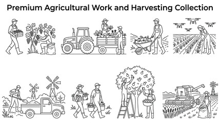 Fototapeta premium Agricultural work collection showcasing modern and traditional farm methods.