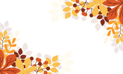 Naklejka premium modern colorful autumn leaves frame corner border with copy space Background