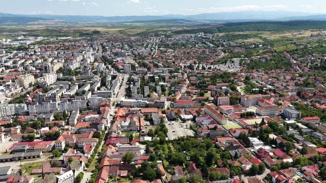 Aerial view of Deva with Catedrala Adormirea Maicii Domnului, Deva, Romania