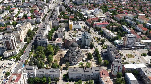 Aerial view of Deva with Catedrala Adormirea Maicii Domnului, Deva, Romania