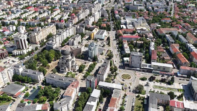 Aerial view of Deva with Catedrala Adormirea Maicii Domnului, Deva, Romania