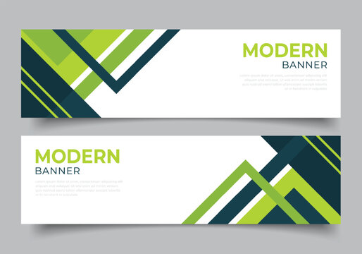 set of green diagonal geometric web banner for presentation or business template horizontal background