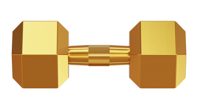 gold dumbbell weights 3D rendering