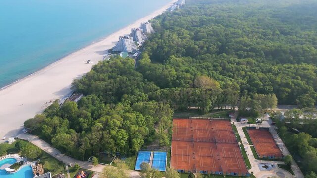 Aerial View of Albena Beach Resort Coastline and Sea Shore in Bulgaria