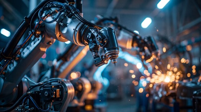 Robotic Arms Welding in Modern Automated Factory