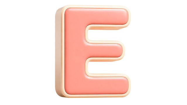 Pastel pink and cream uppercase letter e 3d icon isolated on transparent background