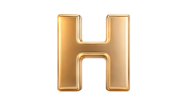 Glossy golden metallic uppercase letter h 3d icon isolated on transparent background