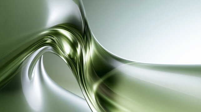 Abstract Green Metallic Wave Background with Flowing Curves