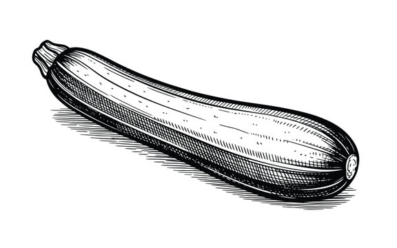 Hand drawn zucchini engraving style vintage vector illustration fresh organic vegetable sketch line art icon isolated on white background