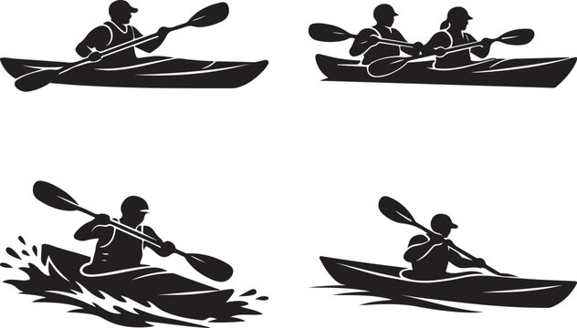  Kayaking silhouette vector set