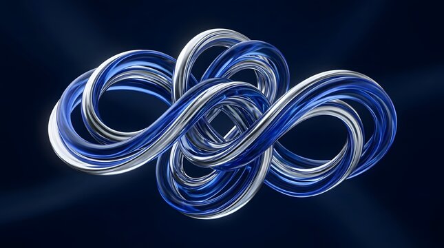 Intertwined chrome and blue metallic ribbons form an abstract infinity symbol, conveying endless loops.